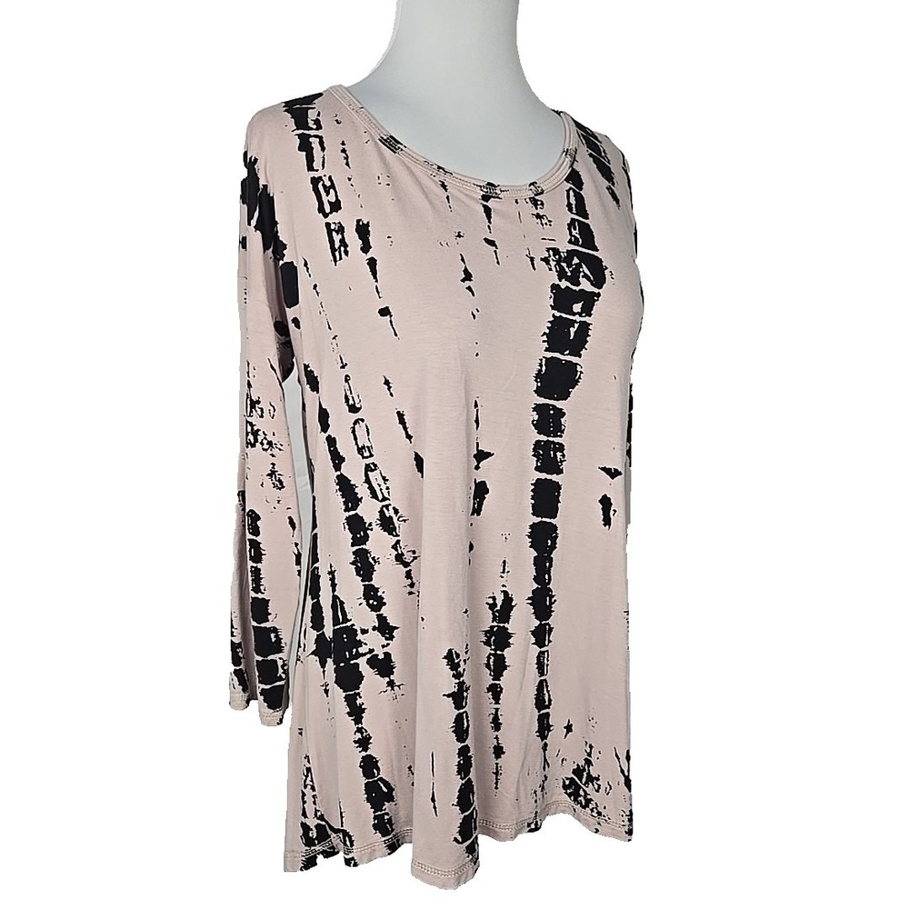 B.L.E.U. Blush Black Print Jersey 3/4 Sleeve Tunic Top Size Small S